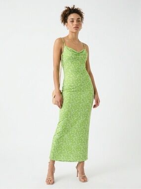 Green Floral Cowl Slip Dress